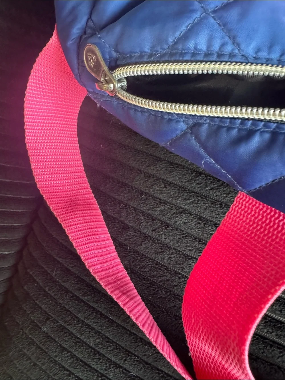 Justice Quilted Navy Duffel with Hot Pink Accents